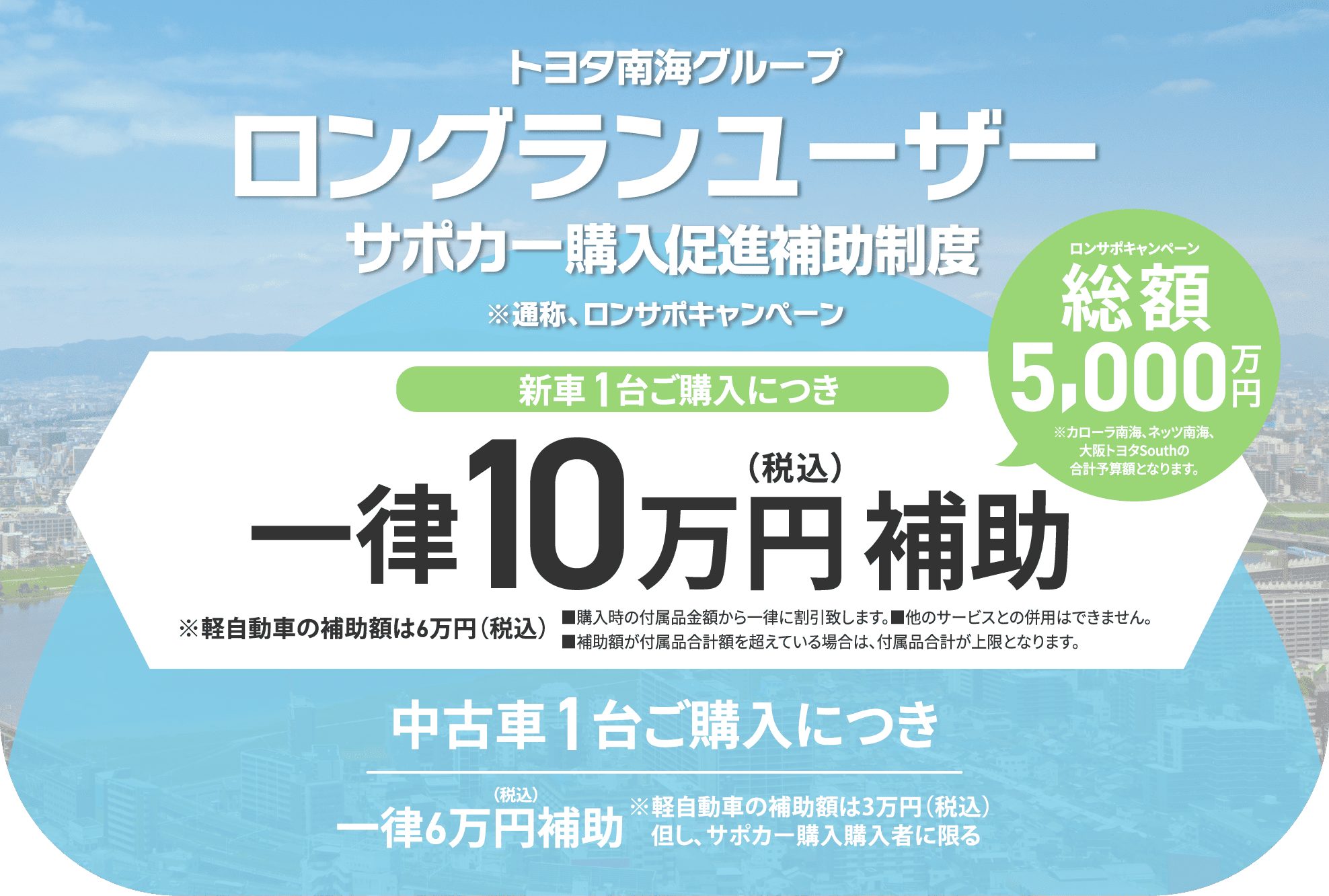 ロンサポ制度 長期保有のお客様対象で新車1台ご購入につき一律10万円（税込）補助
